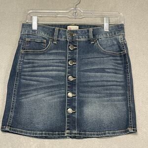 SO Denim Mini Skirt Button Front Blue Jean Skirt Girls/Youth Size 16 Stretch